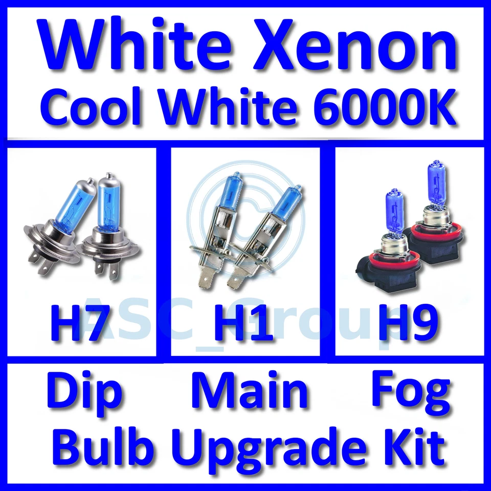 Cool White 6000K Xenon Headlight Bulb Set Main Dip Fog H7 H1 H9 Kit - Image 1 of 1