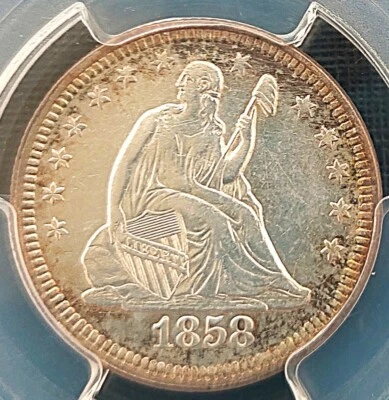 1858 25 C  , PCGS AU details  ,  nice silver coin        #1915 , #61-8 - Image 1 of 4