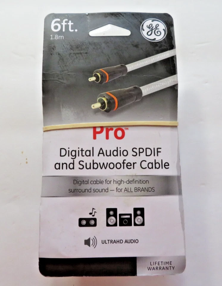 通用电气 PRO 系列 6 英尺 1.8 米数字音频 SPDIF 和低音炮电缆 03078335355 — 第 1/4 张图片