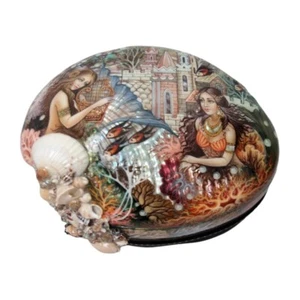 Khouli Hand Painted One of a Kind Russian Lacquer Box "Memaids" by Kovaleva - Picture 1 of 8