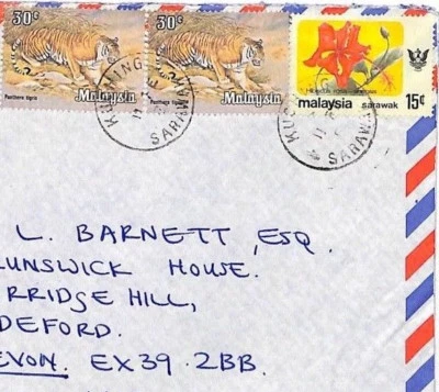 Malasia Kuching SARAWAK Cubierta de correo aéreo Flores de tigre Años 70 VV16 Foto 1 de 3