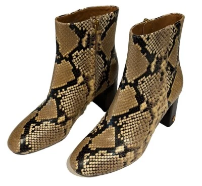 Botín Tory Burch Shelby Estampado Serpiente Charol Puntera Tacón Bloque Talla 7 Foto 1 de 4