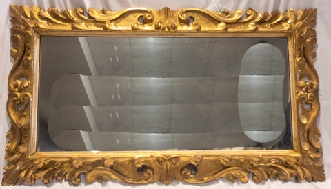 Antique 36x16" Sight Italian Gilt Florentine Carved Wood Picture Frame Mirror Cover