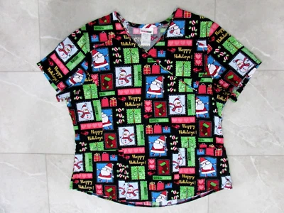 Scrubstar Womens Christmas Holiday Scrub Top Size L - Image 1 of 4