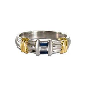 Platinum & 18K Yellow Gold Sapphire and Diamond Band 10g - Picture 1 of 7
