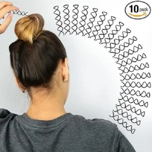 Alfileres para el cabello Bobby en espiral 10 PIEZAS para el cabello de mujer metal retorcido fabricante de moños para cabello, negros - Imagen 1 de 7