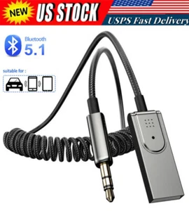 Aux to Bluetooth 5.1 Adapter 3.5mm Bluetooth Receiver Microphone for Car New - Picture 1 of 20