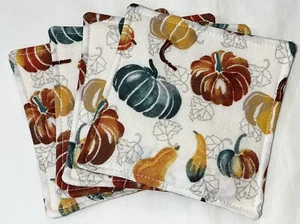 Herbst Halloween Thanksgiving Getränk Untersetzer Kürbis Kürbis Blatt weiß orange Set 4 - Bild 1 von 2