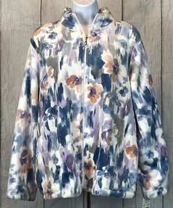 Neu mit Etikett Alfred Dunner kleine Jacke mit Reißverschluss vorne Blumendruck superweich weiß lila - Bild 1 von 10