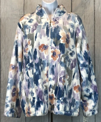 NWT Alfred Dunner Small Zip Front Floral Print Jacket Super Soft White Purple - Image 1 of 4