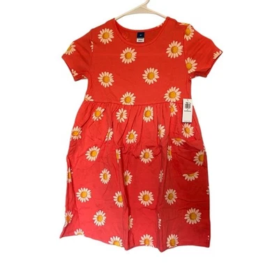Vestido Gap Niños Niñas Rojo Estampado Margarita Manga Corta con Bolsillos Foto 1 de 4