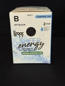 Leggs 2 Pair B OFF BLACK, Medium Support Leg, Control Top Wicking Cool Comfort - Picture 1 of 6