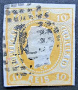 Portugal 1866 10r Yellow Used. SG 37. - Picture 1 of 2