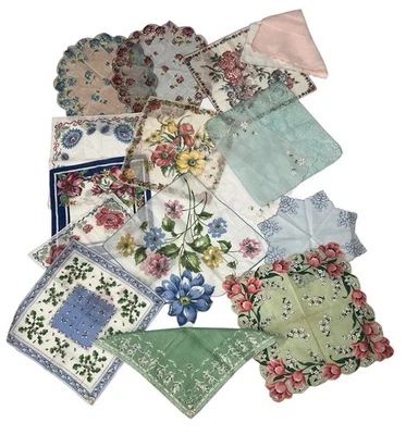 Lot of 16  Vtg Hankies Handkerchiefs Cotton Floral Burmel Irish Linen Victorian - Image 1 of 4