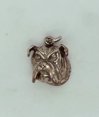 Veg  Sterling Silver Bulldog Dog w  Collar  Silvertone Necklace Pendant or charm - Image 1 of 2