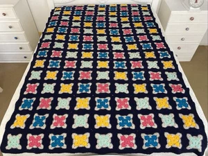 Handmade Crochet Colourful Acrylic Floral Granny Squares Throw Blanket 230x130cm - Picture 1 of 14