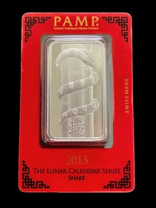 Barra de plata PAMP Año de la Serpiente 2013 de 1 oz en conjunto sellado con certificado de autenticidad # (hecha en Suiza) - Imagen 1 de 2