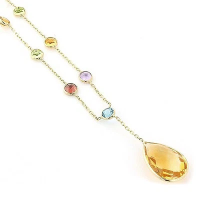 Collar de piedras preciosas multicolores de oro amarillo de 14K con gota en forma de pera de 16 pulgadas Foto 1 de 2