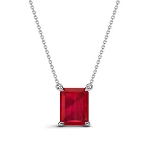 Emerald Shape Lab Created Ruby Solitaire Necklace 2 3/4 ctw 14K Gold JP:289958 - Picture 1 of 13