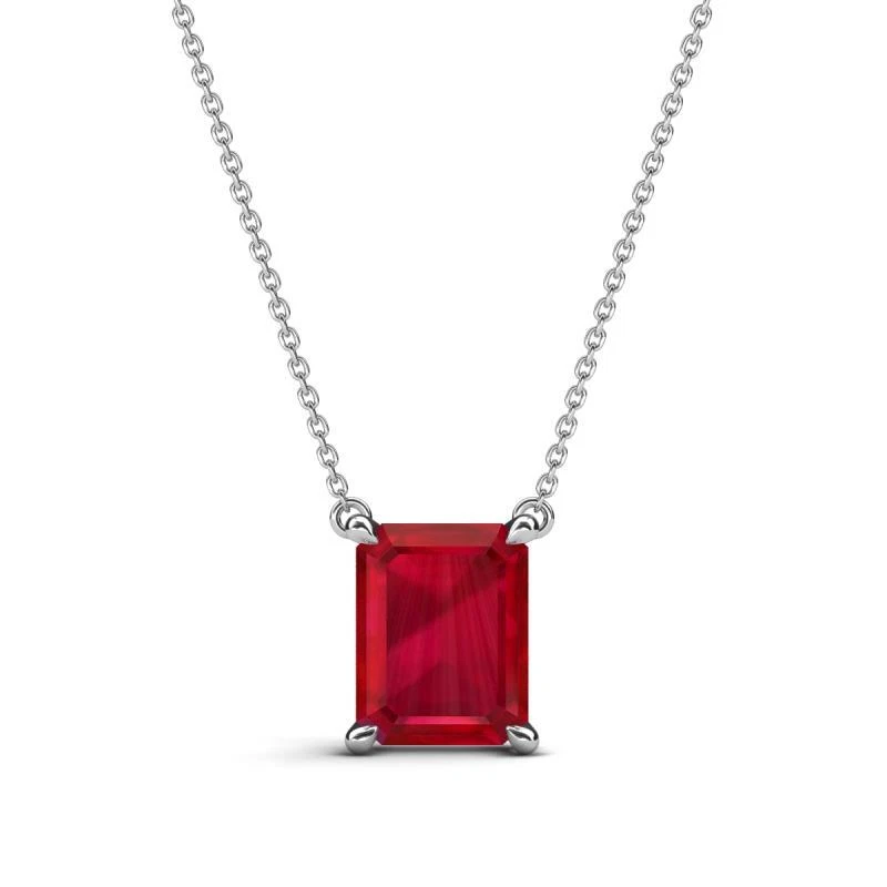 Emerald Shape Lab Created Ruby Solitaire Necklace 2 3/4 ctw 14K Gold JP:289958 - Image 1 of 1