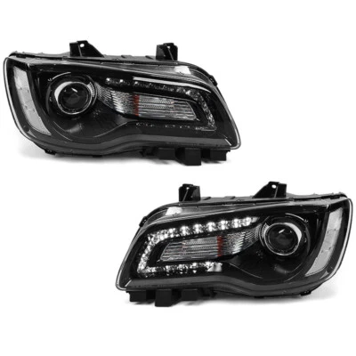 Pair Halogen Headlights For Chrysler 300 2015-2023 Black Projector LED DRL Bulbs Foto 1 de 4