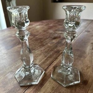 Vintage Kerzenständer 7,5 Zoll groß Glas 6-seitig klar Kerzenhalter - Bild 1 von 9