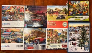Lot Of Eight 500/550 Piece Puzzles by Roseart Colorluxe, Roseart, Master Pieces - Picture 1 of 5