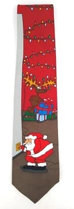 Hallmark Specialties HAPPY HOLIDAYS Christmas Holiday Neck Tie SANTA & REINDEER - Picture 1 of 4