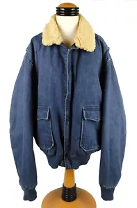 80er Jahre Ralph Lauren A-2 Bomber Flanell gefütterte Denimjacke Scherkragen XL - Bild 1 von 8