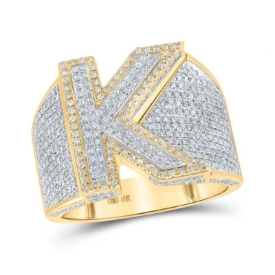 10kt Two-tone Gold Mens Round Diamond Initial K Letter Ring 1-1/5 Cttw Size 10 - Image 1 of 3