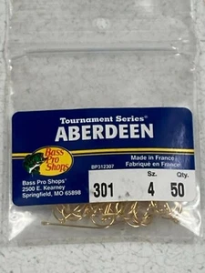 Aberdeen Tournament Series No. 4 Fishhooks. Pack of 50. By Bass Pro Shops - Picture 1 of 3