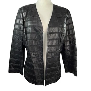 LAFAYETTE 148 NY leichte Damen Leder Baumwolle gestreift Jacke Größe 10 schwarz - Bild 1 von 8