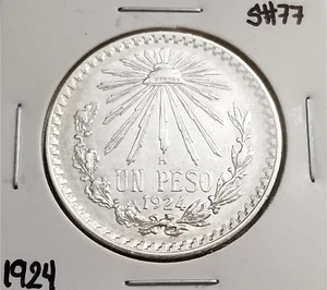 Mexico 1 Peso 1924 .720 Coin Silver, Low date, Un Peso Plata .720, Fecha Baja. - Picture 1 of 4