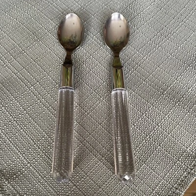 Spoon Small Stainless Faceted Lucite Handle 5.5” Set of 2 - Image 1 of 4