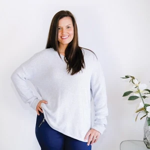 LADIES CASUAL COTTON KNIT COTTON JUMPER WAFFLE KNIT GREY 12-14/16 - Picture 1 of 5