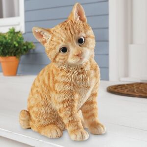 Realistic Texture & Detail Sitting Orange Tabby Kitten Cat Garden Statue