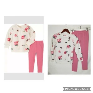 Girls Juicy Couture 2 Piece Outfit Set Floral Faux Fur Sweater Pink Legging 8 10 - Picture 1 of 10