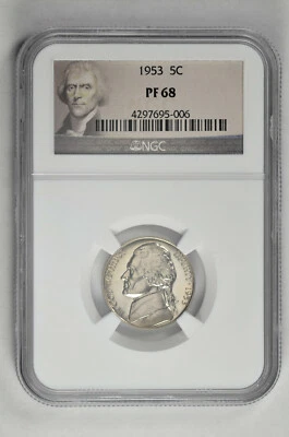1953 5c Proof Jefferson Nickel NGC PF 68 - Image 1 of 2