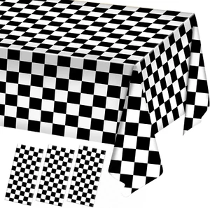 3 Pack Checkered Tablecloths for Race Car Theme Birthday Party, 54" X 108 - Picture 1 of 12