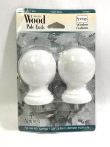 Lot of 2 Springs Window Fashions White Round Wood Pole Ends 3-5405-1 - Picture 1 of 5