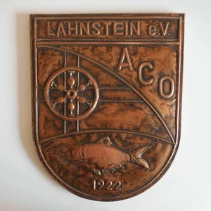 Ecusson plaque pêche LAHNSTEIN EV ACO 1922 fait main art déco design XXe N4859 - Photo 1/12