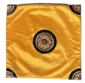 Square Embroidered Yellow Silky Pillow Cushion Cover with Zipper 18" x 18" - Picture 1 of 4