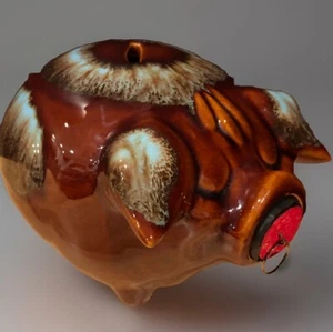 Hull Corky Pig 1957 Pottery Piggy Bank Brown Turquoise Drip Glaze Vintage - Picture 1 of 19