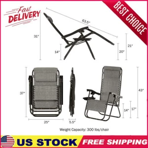 Patio Chair Lounge Folding W/ Adjustable Padded Pillow Outdoor Camping 2 Pack US - Picture 1 of 8