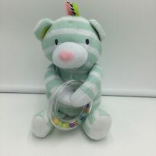 Manhattan Toy Teddy Bear Green White Stripe Rattle Plush Soft Toy Stuffed 10" 
