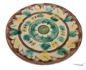 Old Vintage Majolica Round Decor Plate Brown Yellow Green Marked 9" Beauty - Picture 1 of 15