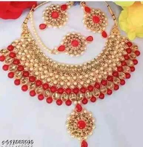 Indisches Bollywood vergoldet Kundan Halsband Braut Halskette Ohrringe Schmuck Set - Bild 1 von 5