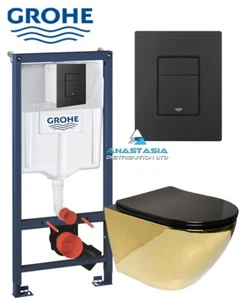 Grohe 1.12 Concealed Cistern Matt Black Anas Gold Wall Hung Toilet Soft Close Se - Picture 1 of 9
