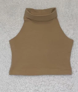American Apparel Sleeveless Turtleneck Crop Top Size Medium Tan Beige - Picture 1 of 4