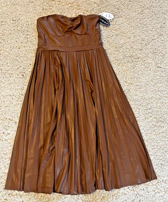 Faux Leather Dress SCOOP Size Large 12 14 Strapless Brown A line Midi full skirt - Image 1 of 4